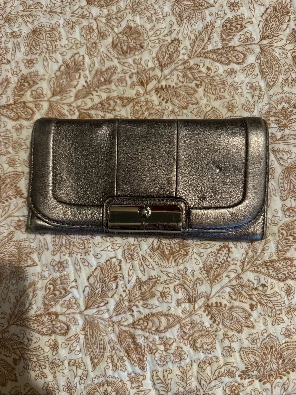 Coach Metallic Pewter Leather Clutch Wallet